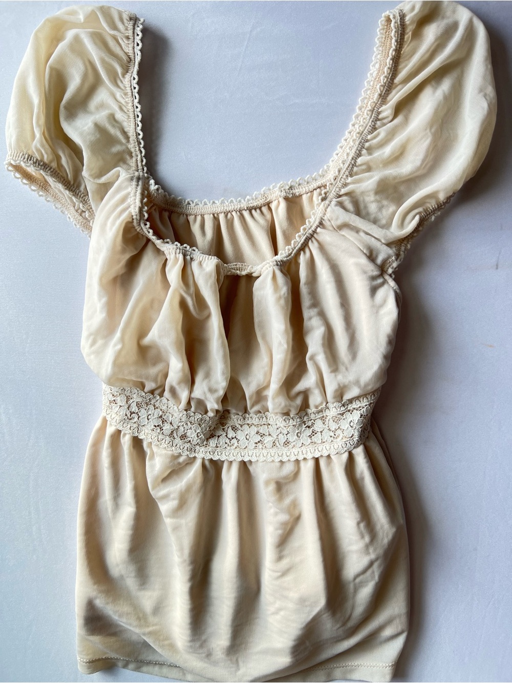 SHEIN Cream Lace-Trim Puff Sleeve Chemise